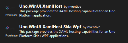 XamlHost NuGet packages