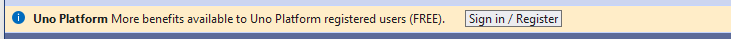 Uno Platform sign in / register notification