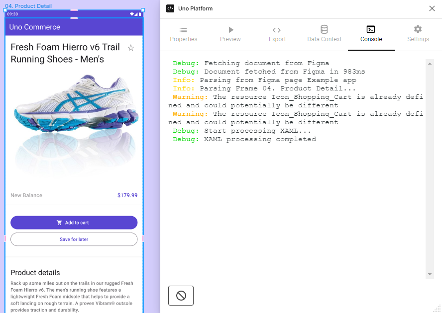 console tab in Figma plugin