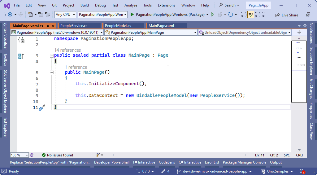 Demonstration of hitting F12 in Visual Studio to see generated code