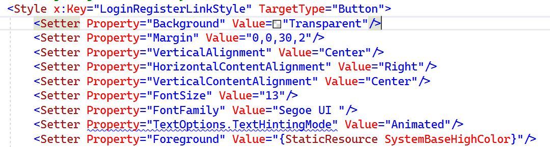 XAML style property displaying an error